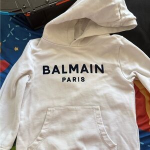Balmain Kids White and Black Logo Hoodie